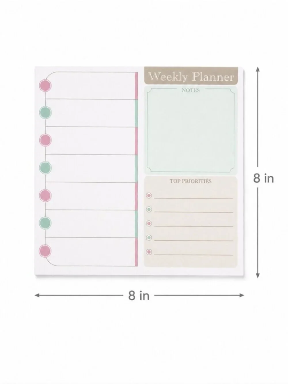 Minimalist Magnetic Weekly Planner Pad 8×8 in Pastel Organizer – 50 Sheets + Pen